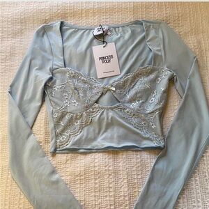 Princess Polly Sky Blue Lace Detail Top